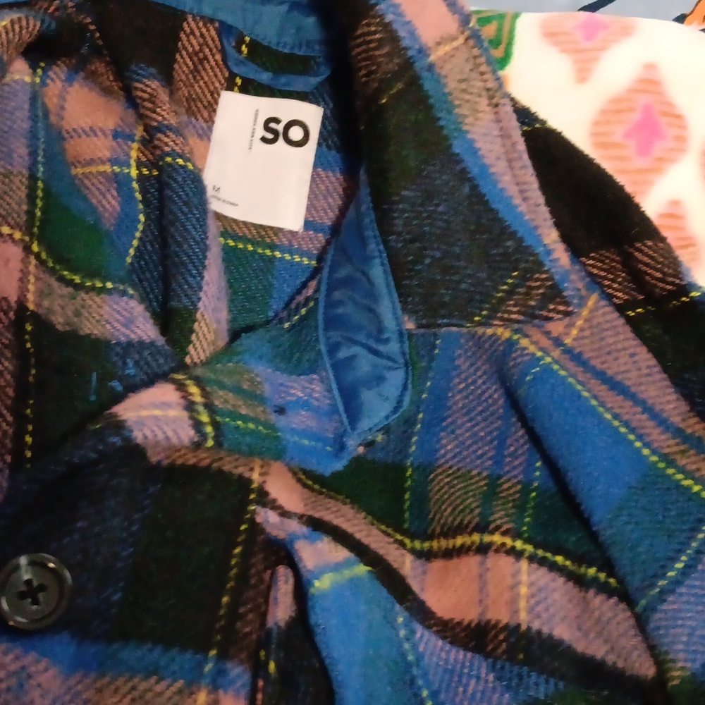 SO Womens Plaid Shirt Jacket in Blue, Pink & Green - Picture 6 of 9